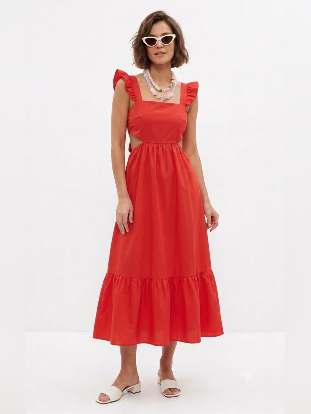Buddy Love Red Ruffle-Shoulder Maxi Dress